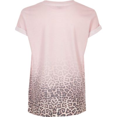 Girls pink faded leopard print T-shirt
